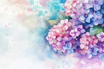 Hydrangeas: Represent heartfelt emotions and gratitude, valentine theme, watercolor, copy space.