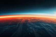 Panoramic View Of Twilight Gradient Over Earthly Terrain, Suitable For Cinematic Backgrounds And Environmental Awareness Campaigns.