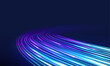 High speed movement of glow blue lines. Internet wireless data transmission concept.