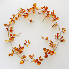 Canvas Print - Frame, wreath of golden leaves on a white background
