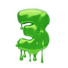 Poster - 3D Number 3 Shape Slime Text. 3d illustration, 3d element, 3d rendering. 3d visualization isolated on a transparent background