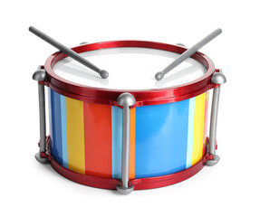 Canvas Print - Bright drum with sticks isolated on white