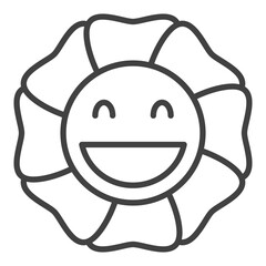 Poster - Funny Flower with Smiling Face vector outline icon or symbol in Groovy style
