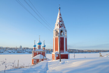 Wall Mural - Ancient Church of the Icon of the Mother of God of Kazan (Red Church) on a frosty January day. Tutaev (Romanov-Borisoglebsk), Russia