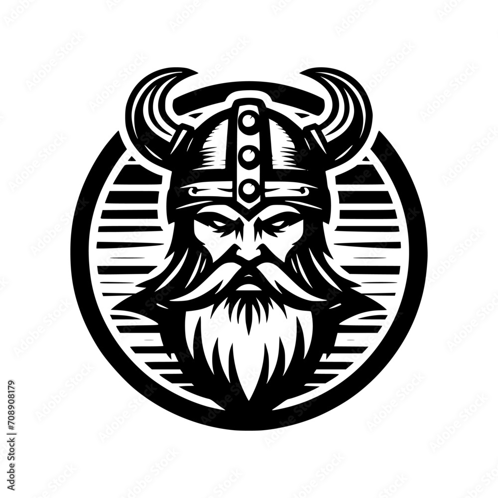 Vector logo of a Viking head. black and white logo of Norse guy ...