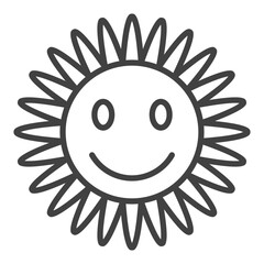 Poster - Funny Flower with Cute Smiling Face vector Hippie style icon or sign in thin line style