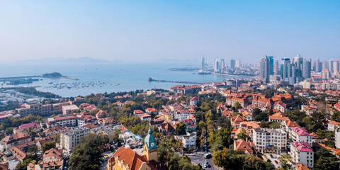 Poster - Aerial photography of Qingdao Christian Church and Pier in Nanqu District, Qingdao, Shandong, China