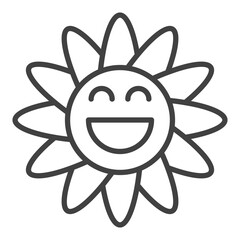 Poster - Retro Funny Smiling Daisy Flower vector outline minimal icon or symbol in Groovy style