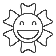 Poster - Smiling Face Flower in Groovy style vector minimalist thin line icon or symbol