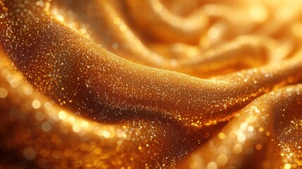 Canvas Print -  a close up view of a shiny gold fabric with lots of gold glitter flecks on it's side and the top of the fabric is shiny gold.