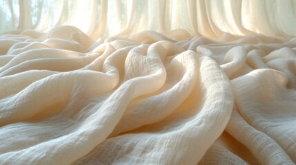 Canvas Print -  a close up view of a bed with a white comforter on top of it and a white drape curtain on the side of the bed to the side of the bed.