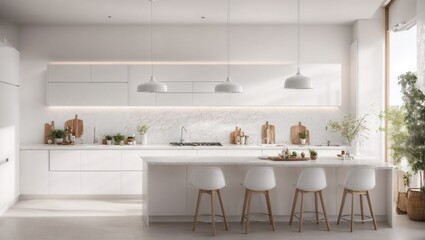 Wall Mural - photo of the kitchen with a clean and beautiful white minimalist made by AI generative