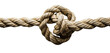 Close-up of a complex beige rope knot on a transparent background.