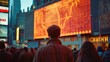 © visoot - A crowd looking at a billboard showing a stock graph. Generative AI.