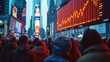 © visoot - A crowd looking at a billboard showing a stock graph. Generative AI.