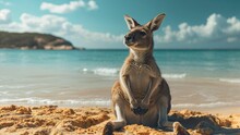 Kangaroo Sitting On The Beach
