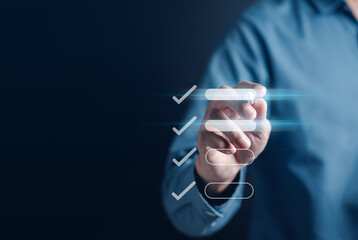 Aufkleber - Digital Guarantee Checkmark, business checking quality assurance QA or QC management, certification Standardization, certification. Compliance to regulations service and standards