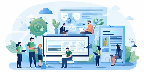 LMS - Learning Management System concept. Online learning platform. HR manager planning and analysis corporate learning management system to streamline content delivery and measure the effectiveness