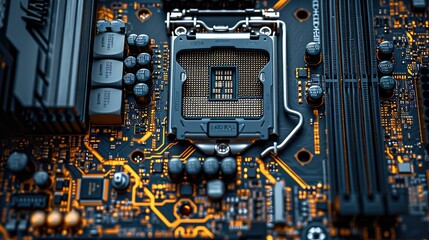 Poster - A motherboard displaying all its components. Generative AI.