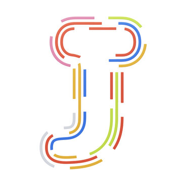 J  Letter 3D Shape Stripes Text. 3d illustration, 3d element, 3d rendering. 3d visualization isolated on a transparent background