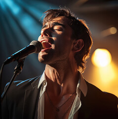 Poster - A male singer on stage. Generative AI.