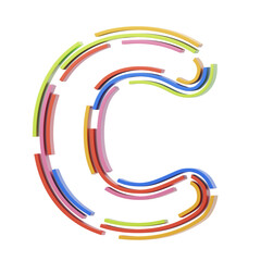 Poster - C  Letter 3D Shape Stripes Text. 3d illustration, 3d element, 3d rendering. 3d visualization isolated on a transparent background