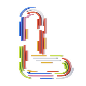 L  Letter 3D Shape Stripes Text. 3d illustration, 3d element, 3d rendering. 3d visualization isolated on a transparent background