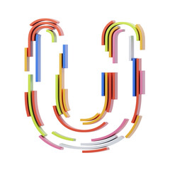 Poster - U  Letter 3D Shape Stripes Text. 3d illustration, 3d element, 3d rendering. 3d visualization isolated on a transparent background