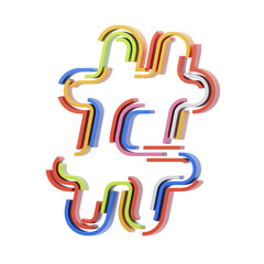Poster - Hashtag Symbol 3D Shape Stripes Text. 3d illustration, 3d element, 3d rendering. 3d visualization isolated on a transparent background