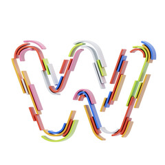 Poster - W  Letter 3D Shape Stripes Text. 3d illustration, 3d element, 3d rendering. 3d visualization isolated on a transparent background