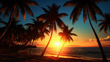 Fototapeta Morze - palm trees at sunset