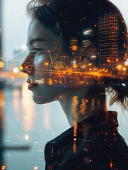 Aufkleber - Double exposure of digital identity, Airport, Silhouette, Cosmic, Futuristic. Generative AI.