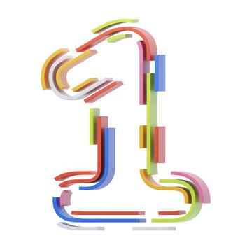 3D Number 1 Shape Stripes Text. 3d illustration, 3d element, 3d rendering. 3d visualization isolated on a transparent background
