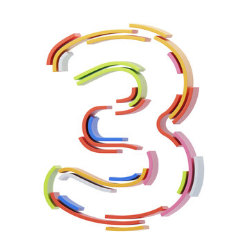 3D Number 3 Shape Stripes Text. 3d illustration, 3d element, 3d rendering. 3d visualization isolated on a transparent background