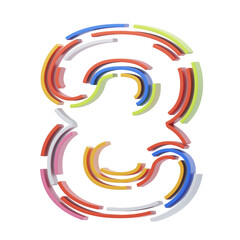 Poster - 3D Number 8 Shape Stripes Text. 3d illustration, 3d element, 3d rendering. 3d visualization isolated on a transparent background