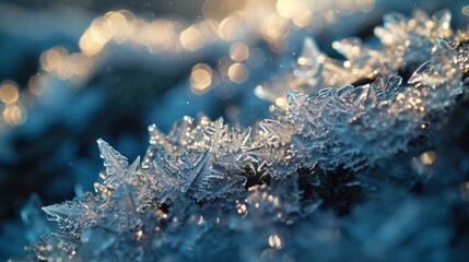 Wall Mural - a close up of a bunch of snow flakes on top of a piece of blue and white material with a blurry ligh