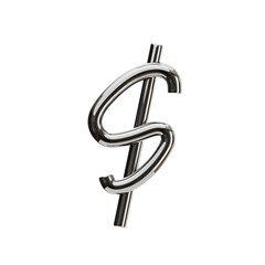 Poster - Dollar Symbol 3D Shape Chrome Text. 3d illustration, 3d element, 3d rendering. 3d visualization isolated on a transparent background