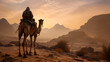 © Trendy Graphics - Man rides camel in jordon