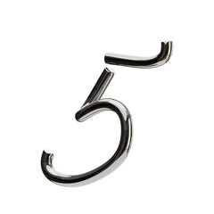 Poster - 3D Number 5 Shape Chrome Text. 3d illustration, 3d element, 3d rendering. 3d visualization isolated on a transparent background