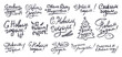 Vector collection of handwritten inscription in Russian Happy New Year in doodle style
