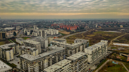 Wall Mural - Aerial photography Santa Giulia, Milan, Italy 3.01.2023 residential area on the south-eastern outskirts of Milan, between the districts of Rogoredo and Talledo