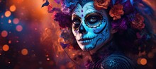 Featuring Elaborate Day Of The Dead Face Paint, A Masterpiece Of Intricate Makeup And Artistic Expression