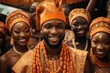 Bride and groom in traditional costumes in Nigeria