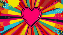 Wow Pop Art Heart. Vector Colorful Background In Pop Art Retro Comic Style.