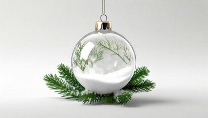 Wall Mural - 3d render christmas ornament empty glass snow ball decorated with spruce twigs modern minimal mockup for product presentation blank festive template