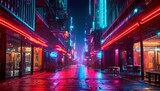 Fototapeta Londyn - cyberpunk city street night view futuristic city neon light generative ai