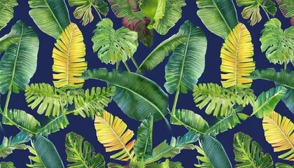 Wall Mural - seamless pattern with tropical leaves palm colocasia banana hand drawing botanical vintage background suitable for making wallpaper printing on fabric wrapping paper fabric notebook cove