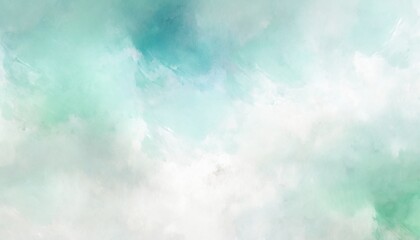 Wall Mural - blue green and white watercolor background with abstract cloudy sky concept with color splash design and fringe bleed stains and blobs