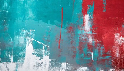 Wall Mural - closeup of colorful teal gray and red urban wall texture with white white paint stroke modern pattern for design creative urban city background grunge messy street style background with copy space
