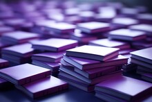 Artistic Shot Of Neatly Arranged School Notepads With A Gradient Purple Surface